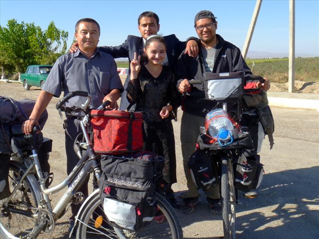 Matluba, her father and his colleague gave us a ride to the border