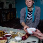 Kyrgyg Breakfast with hot tea.