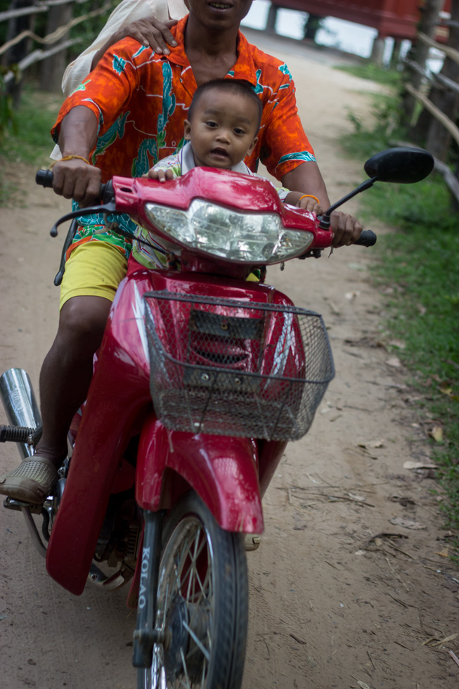 Motor bikes are the most common use of transport in the islands and in Laos. 