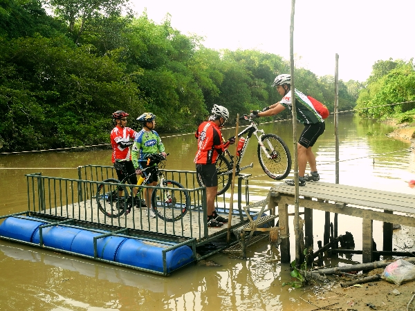Crossing a river by bike