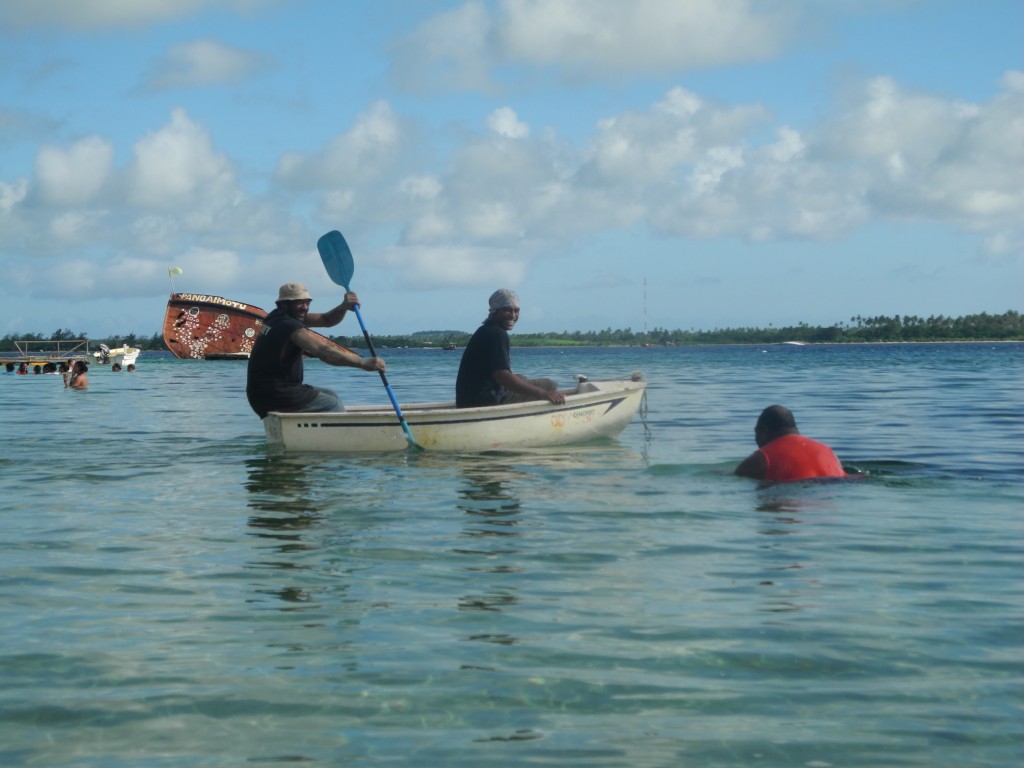 Paddling a motorboat in Tonga