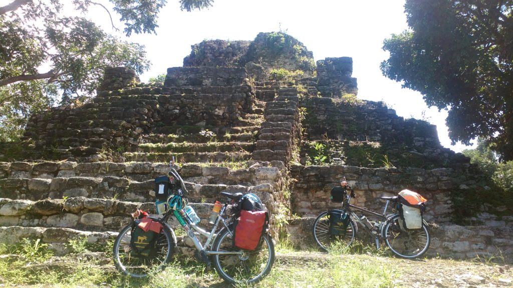 Bikes in front of an old Maya Pyramid