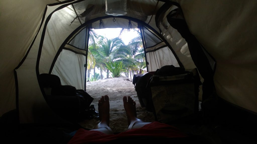 Playa Roca Camping in Tulum. Protected from the wind and yet only 20 steps from the beach. 