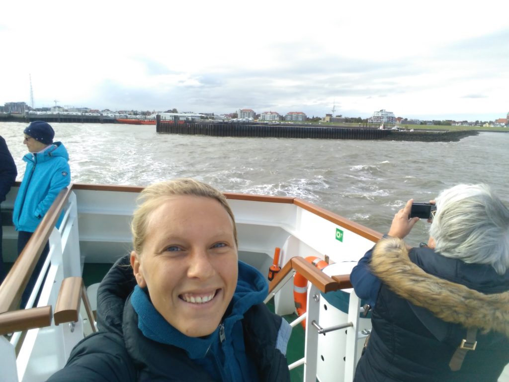Annika on the ferry from Cuxhaven to Helgoland