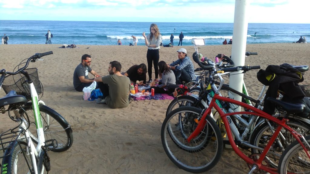Beach picnic in Barcelona with friends