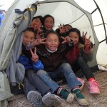 Many kids inside our tent